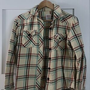 Topo Designs Women's Plaid Shirt - Cream, Red, and Blue
